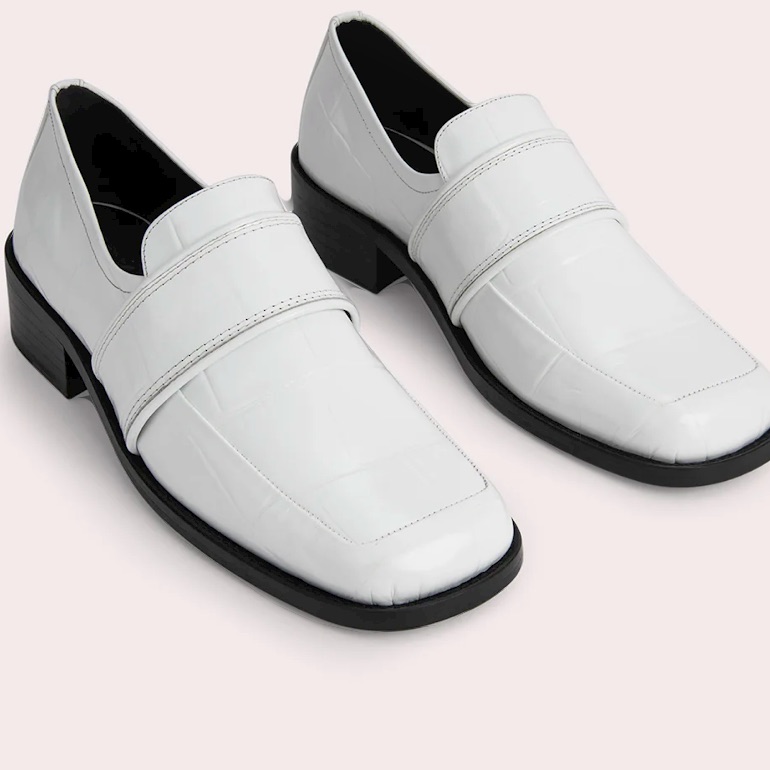 By Far Loafers Cyril White Maxi Croco Embossed Leather, Size: Eu 40